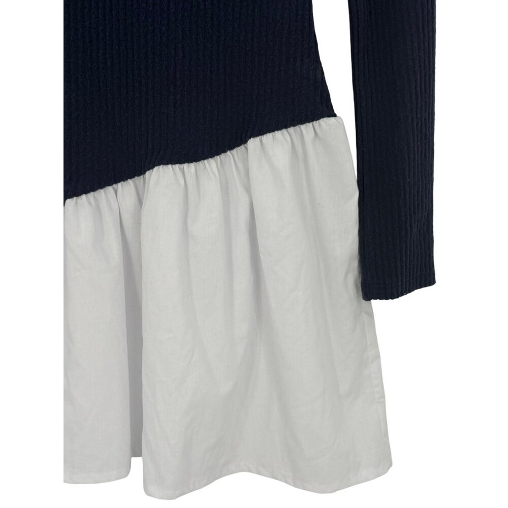 NWT PrettyLittleThing Navy Brushed Rib Asymmetric Ruffle Mini Dress Skater Style - Picture 10 of 16